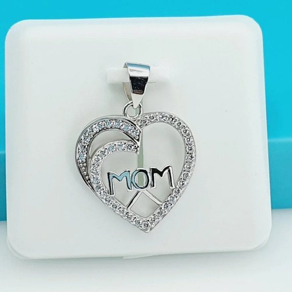 925 Sterling Silver CZ Beautiful Mom Pendant for Women, 1USPAR4089 - Picture 9 of 11